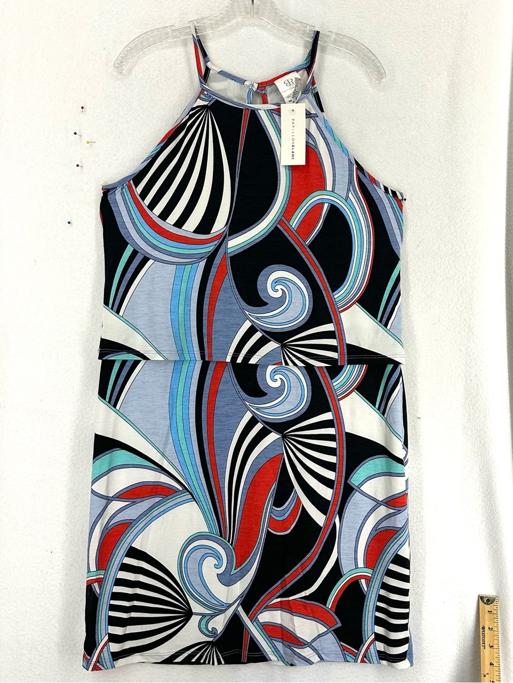 Papillon Blanc Halter Sheath Dress Women’s XL Abstract Print NWT